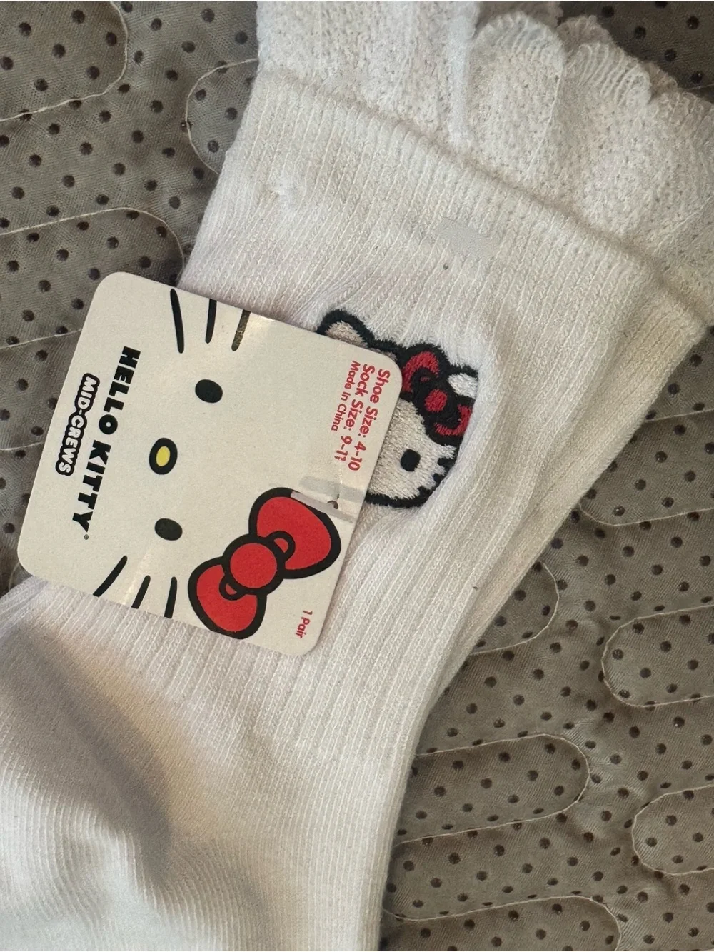 Hello Kitty White Ankle Socks with Red Bow Patch